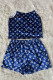 Navy Blue Fashion Living Print Letter Spaghetti Strap Sleeveless Two Pieces