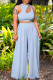 Blue Sexy Solid Hollowed Out O Neck Sleeveless Two Pieces