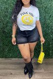 White Fashion Casual Print Basic O Neck T-Shirts