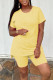 Yellow Casual Solid Patchwork O Neck Short Sleeve Two Pieces