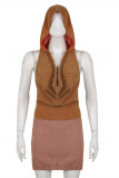 Light Brown Fashion Sexy Patchwork Backless Hooded Collar Sleeveless Dress