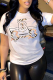 White Fashion Street Print Patchwork O Neck T-Shirts