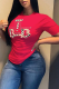 Red Fashion Street Print Patchwork O Neck T-Shirts