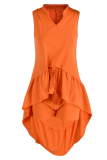 Yellow Fashion Solid Flounce V Neck Sleeveless Two Pieces