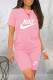 Pink Fashion Casual Letter Print Basic O Neck Short Sleeve Two Pieces