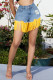 Blue Fashion Casual Patchwork Tassel Ripped High Waist Regular Denim Shorts
