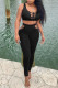 Black Sexy Solid Bandage Hollowed Out Patchwork U Neck Sleeveless Two Pieces