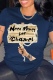 Navy Blue Fashion Street Print Letter O Neck T-Shirts