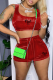 Red Sexy Print Patchwork Square Collar Sleeveless Two Pieces