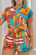 Colour Fashion Casual Not Positioning Printed Basic Turndown Collar Short Sleeve Two Pieces