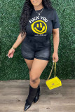 White Fashion Casual Print Basic O Neck T-Shirts