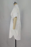 White Fashion Casual Solid Patchwork Turndown Collar Shirt Dress