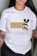 White Fashion Casual Character Letter O Neck T-Shirts