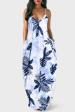 White Fashion Sexy Casual Print Backless Spaghetti Strap Long Dress