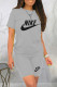 Grey Fashion Casual Letter Print Basic O Neck Short Sleeve Two Pieces