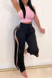Pink Fashion Casual Solid Hollowed Out Patchwork O Neck Sleeveless Two Pieces