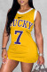 Yellow Fashion Sportswear Print Letter O Neck One Step Skirt Dresses