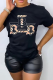 Black Fashion Street Print Patchwork O Neck T-Shirts