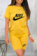 Yellow Fashion Casual Letter Print Basic O Neck Short Sleeve Two Pieces
