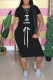 Black Fashion Sweet Print Letter O Neck One Step Skirt Dresses