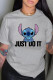 Grey Fashion Casual Print Letter O Neck T-Shirts