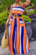 Dark Blue Sexy Casual Striped Patchwork Backless Square Collar Regular Jumpsuits (Without Belt)