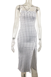 White Sexy Dot High Opening Spaghetti Strap Pencil Skirt Dresses