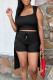 Black Casual Solid Patchwork Spaghetti Strap Sleeveless Two Pieces