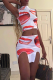 White Sexy Lips Printed Patchwork O Neck Sleeveless Two Pieces