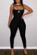 Black Fashion Sexy Print Letter Spaghetti Strap Jumpsuits