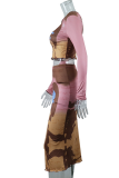 Pink Fashion Print Patchwork O Neck Long Sleeve Two Pieces