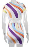 Colour Sexy Print Patchwork Turndown Collar Short Sleeve Two Pieces