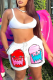 White Fashion Print Patchwork Spaghetti Strap Sleeveless Two Pieces