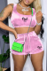 Pink Sexy Print Patchwork Square Collar Sleeveless Two Pieces