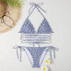 Sky Blue Fashion Sexy Letter Bandage Swimwears