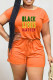 Orange Green Fashion Casual Print Basic O Neck Short Sleeve Regular Romper