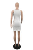 White Sexy Solid Patchwork U Neck Pencil Skirt Dresses