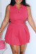 Rose Red Fashion Casual Solid Basic Peter Pan Collar Sleeveless Two Pieces