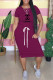 Fuchsia Fashion Sweet Print Letter O Neck One Step Skirt Dresses