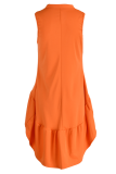 Yellow Fashion Solid Flounce V Neck Sleeveless Two Pieces