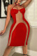 Red Fashion Sexy Patchwork Bandage See-through Backless Halter Sleeveless Dress