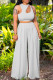 White Sexy Solid Hollowed Out O Neck Sleeveless Two Pieces