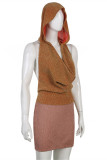 Light Brown Fashion Sexy Patchwork Backless Hooded Collar Sleeveless Dress