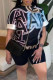 Black Casual Street Print Patchwork O Neck Short Sleeve Two Pieces
