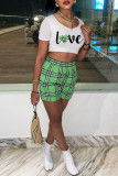 Pink Casual Print Patchwork O Neck Short Sleeve Two Pieces
