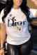 White Fashion Print Patchwork O Neck T-Shirts