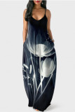 White Fashion Sexy Casual Print Backless Spaghetti Strap Long Dress