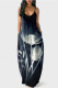 Tibetan Blue Fashion Sexy Casual Print Backless Spaghetti Strap Long Dress