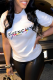 White Fashion Street Print Patchwork Letter O Neck T-Shirts