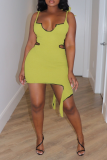 Light Green Sexy Solid Patchwork Spaghetti Strap Pencil Skirt Dresses